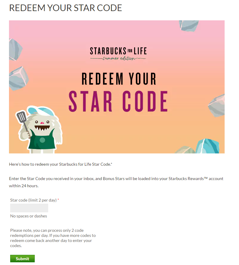 starbucks star code for rewards